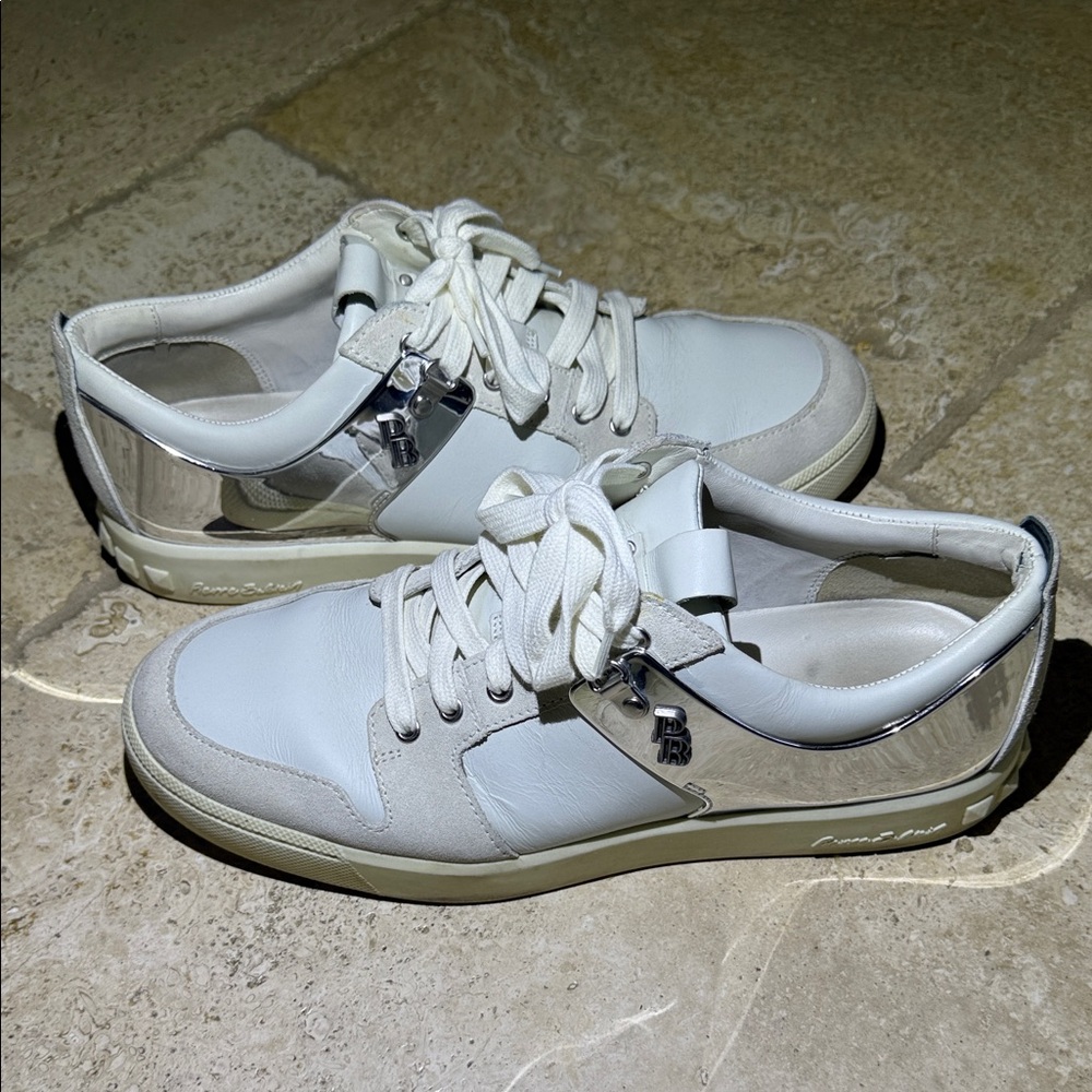 Pierre Balmain Cream and White Sneakers With Silver Accents